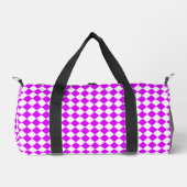 Lila weißes Schachbrett Diamantmuster Duffle Bag (Vorderseite)