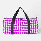 Lila weißes Schachbrett Diamantmuster Duffle Bag (Rückseite)
