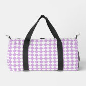 Lila weißes Schachbrett Diamantmuster Duffle Bag (Vorderseite)