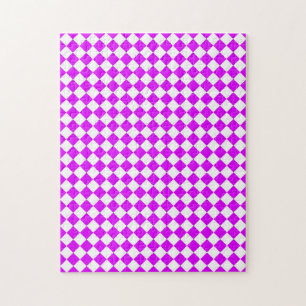 Lila weißes Schachbrett Diamantmuster Puzzle
