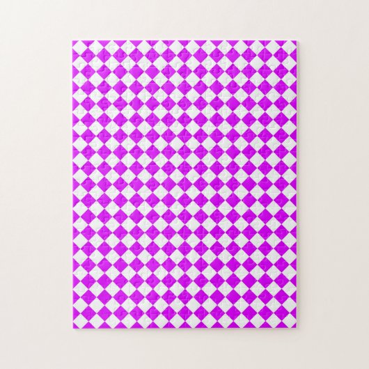 Lila weißes Schachbrett Diamantmuster Puzzle (Vertikal)