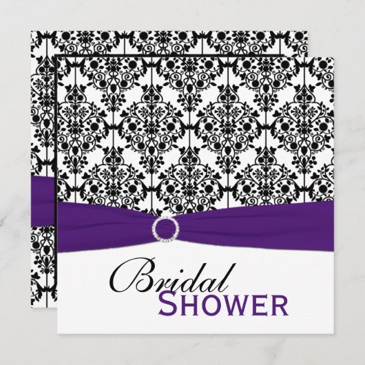 Lila, weißes, schwarzes Damast-Brautparty laden Einladung (Vorne/Hinten)