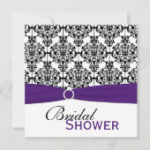 Lila, weißes, schwarzes Damast-Brautparty laden Einladung (Vorderseite)