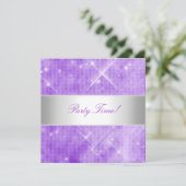 Lila weißes Silber beleuchtet Party Einladung (Stehend Vorderseite)