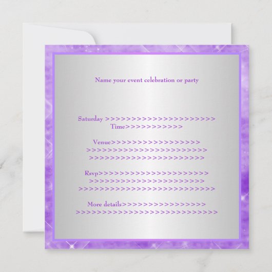 Lila weißes Silber beleuchtet Party Einladung (Rückseite)