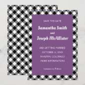 Lila Weißes und Schwarzes Buffalo Save the Date Ka Einladung (Vorne/Hinten)