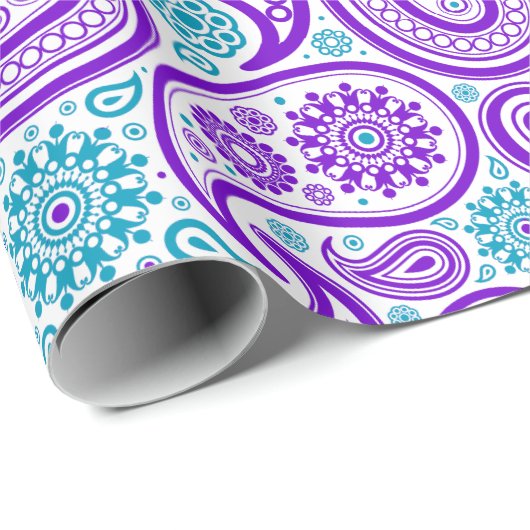 Lila, weißes und türkisfarbenes Palisander Geschenkpapier (Rolleneckpunkt)