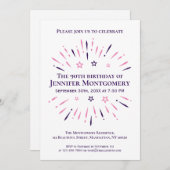 Lila Weißrosa 90. Geburtstagsparty Feuerwerk Einladung (Vorne/Hinten)