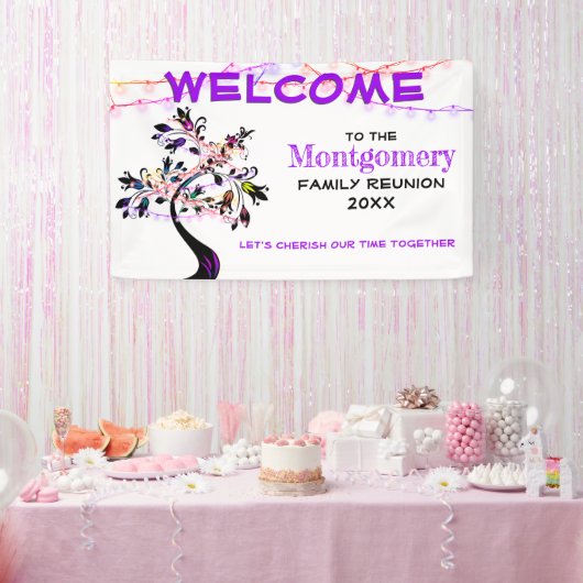 Lila Welcome Family Wiedersehen Tree Lights Banner (Party)