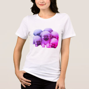 Lila Welpen auf einem schwarzen Damen-T-Shirt mit Tri-Blend Shirt