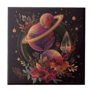 Lila Weltraum-Fantasie-Kristallring-Planet Fliese