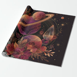 Lila Weltraum-Fantasie-Kristallring-Planet Geschenkpapier
