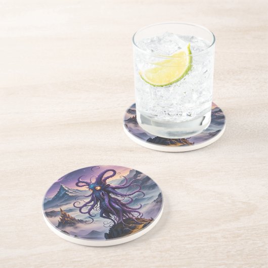 Lila Weltraum Octopus Sandstone Untersetzer (Seite)