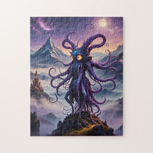 Lila Weltraum Oktopus kühne Farben Puzzle (Vertikal)
