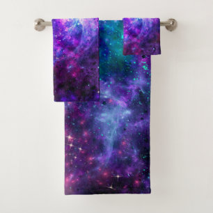 Lila Weltraumgalaxie Kosmisch Raum Teal Rosa Badhandtuch Set