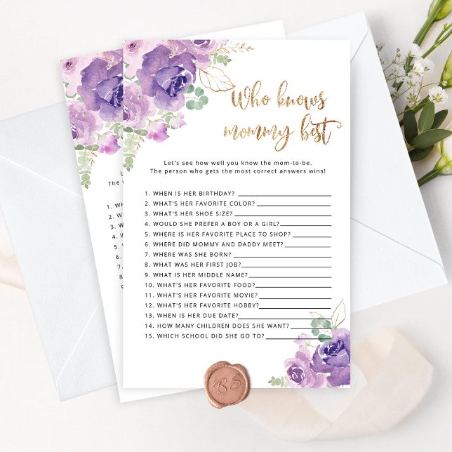 Lila Wer Mama kennt das beste Baby-Duschspiel (Von Creator hochgeladen)