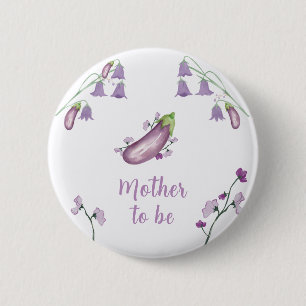 Lila werdende Mutter Blumen-Aubergine Baby Shower Button