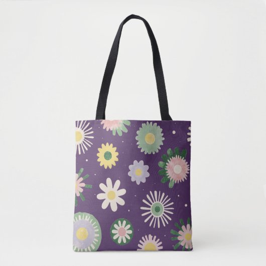 Lila Whimsical Blumenmuster-Tasche Tasche (Vorderseite)