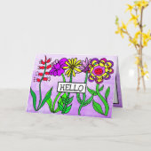 Lila Whimsical Hallo und Denken über Sie Karte (Gelbe Blume)
