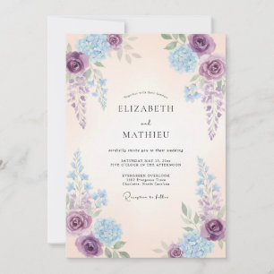 Lila Whimsical-Hortensien-Hochzeit Einladung