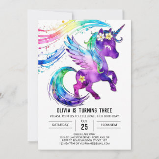 Lila Whimsical Unicorn Digitaler Geburtstag Einladung
