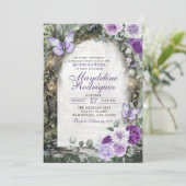 Lila Whimsischer Wald Quinceanera Einladung (Stehend Vorderseite)