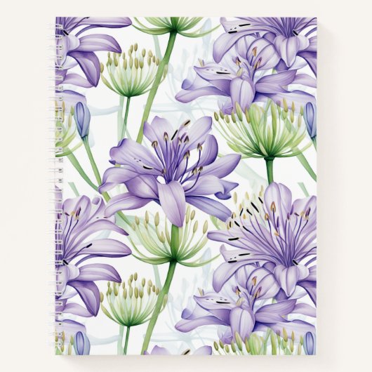 Lila- & White Agapanthus Floral Spiral Notebook Notizblock (Vorderseite)