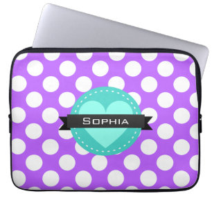 Lila White Blue Polka Dot Muster Laptopschutzhülle