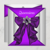 Lila White Bow Lila Quinceanera Einladung (Vorne/Hinten)