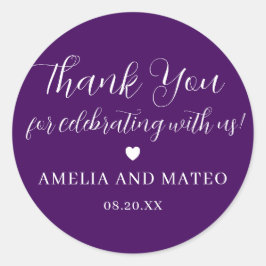 Lila White Calligraphy Wedding Vielen Dank für Ihr Runder Aufkleber