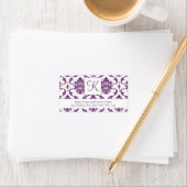 Lila White Damask Monogram Wedding Address Label Adressaufkleber (Insitu)