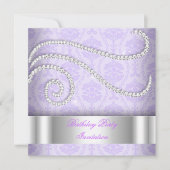 Lila White Diamonds Damask Geburtstagsparty Einladung (Vorderseite)