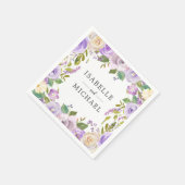 Lila White Floral Monogram Name Wedding Serviette (Ecke)