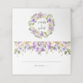 Lila White Floral Monogram Wedding Platzkarte (Außenseite Aufgefaltet)