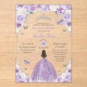 Lila White Floral Princess Quinceañera XV 16 Acryleinladungen (Vorderseite)