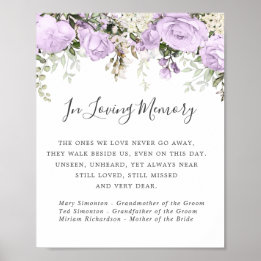 Lila White Floral Wedding Memorial Sign Poster
