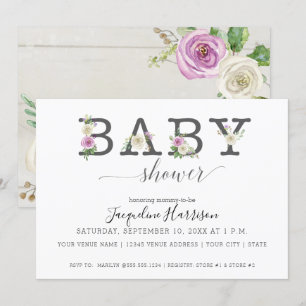 Lila White Florals Rustikal   Girl Baby Shower Einladung