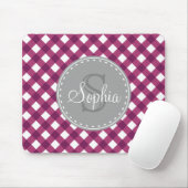 Lila White Gingham Kariert Pattern Monogramm Mousepad (Mit Mouse)