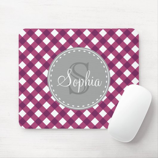 Lila White Gingham Kariert Pattern Monogramm Mousepad (Mit Mouse)