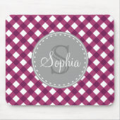Lila White Gingham Kariert Pattern Monogramm Mousepad (Vorne)