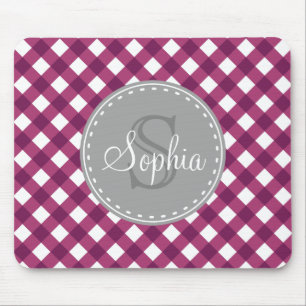 Lila White Gingham Kariert Pattern Monogramm Mousepad