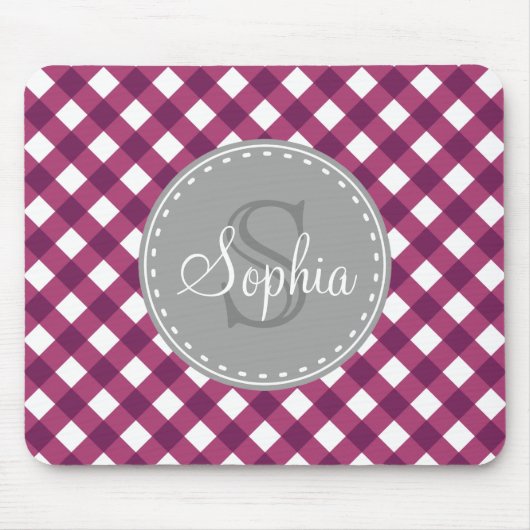Lila White Gingham Kariert Pattern Monogramm Mousepad (Vorne)