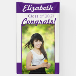 Lila & White Glückwunschs 1 Foto Graduation Party Banner