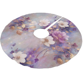 Lila White-Gold-Blume Polyester Weihnachtsbaumdecke