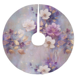 Lila White-Gold-Blume Polyester Weihnachtsbaumdecke
