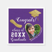 Lila White Gold Class 2025 Grad Foto Abschluss Serviette (Vorderseite)