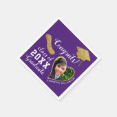 Lila White Gold Class 2025 Grad Foto Abschluss Serviette (Ecke)