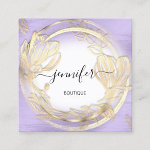 Lila White Gold Floral QRCode-Logo Quadratische Visitenkarte