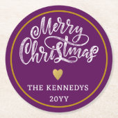 Lila White Gold Frohe Weihnachten Runder Pappuntersetzer (Vorderseite)