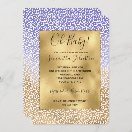 Lila White Gold Ombre Leopard Print Einladung (Vorne/Hinten)